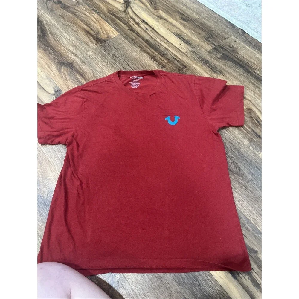 True Religion Men’s XL T Shirt Buddha Guitar Logo Graphic Red 100% Cotton